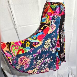 Norm Thompson Vintage Colorful Patchwork 90s Y2K Floral Maxi Skirt Size Small